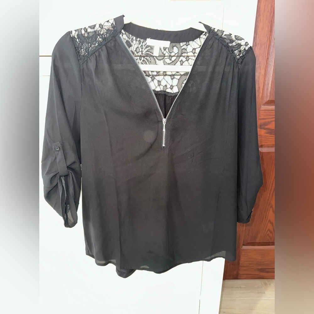 Marissa’s size small black blouse with lace at the top